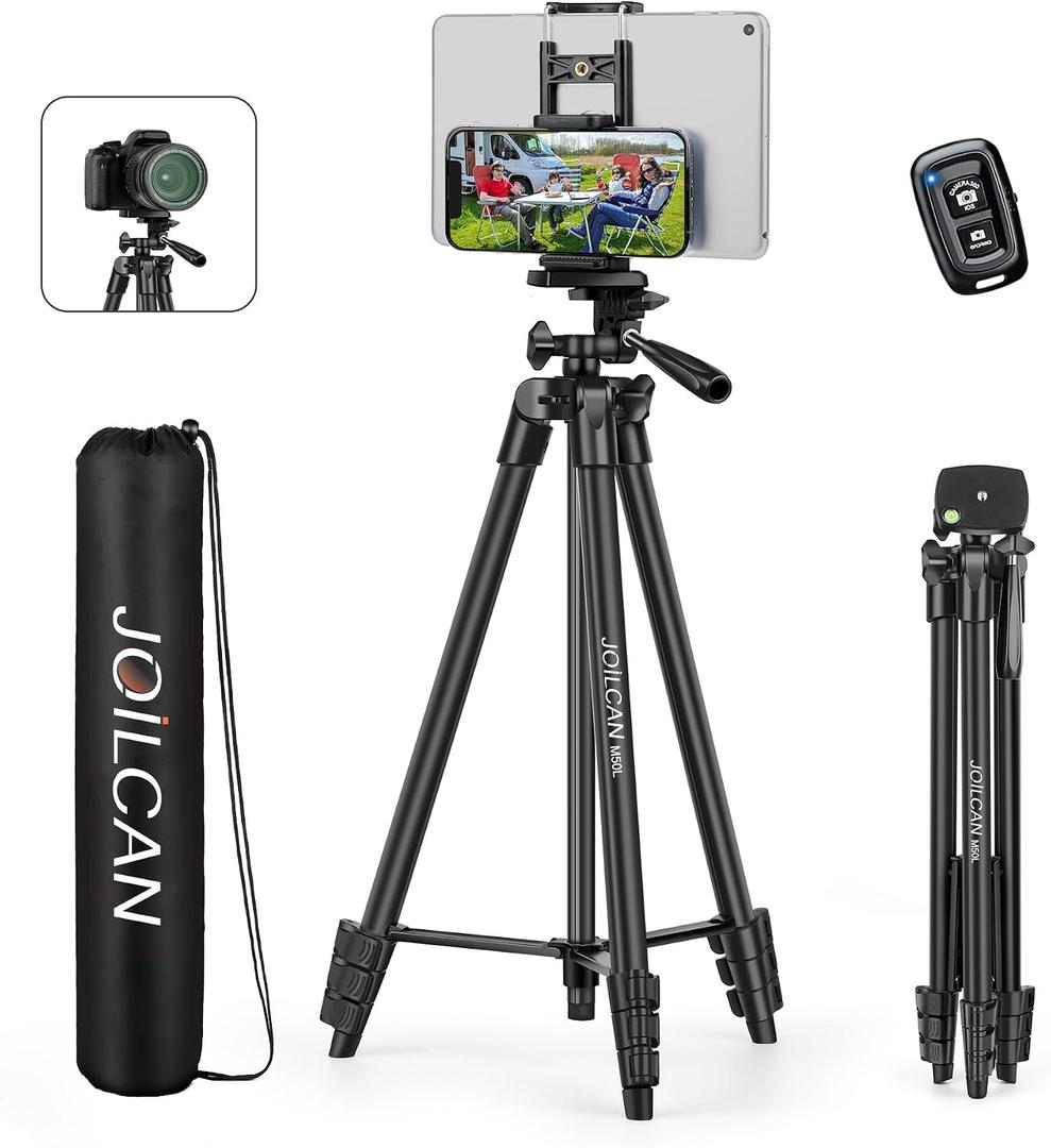 JOILCAN 67" Tripods Camera Tripod, Phone Tablet Tripod for Video Recording Vlog Photo with Remote Carry Bag, Aluminum Lightweight Travel Tripods