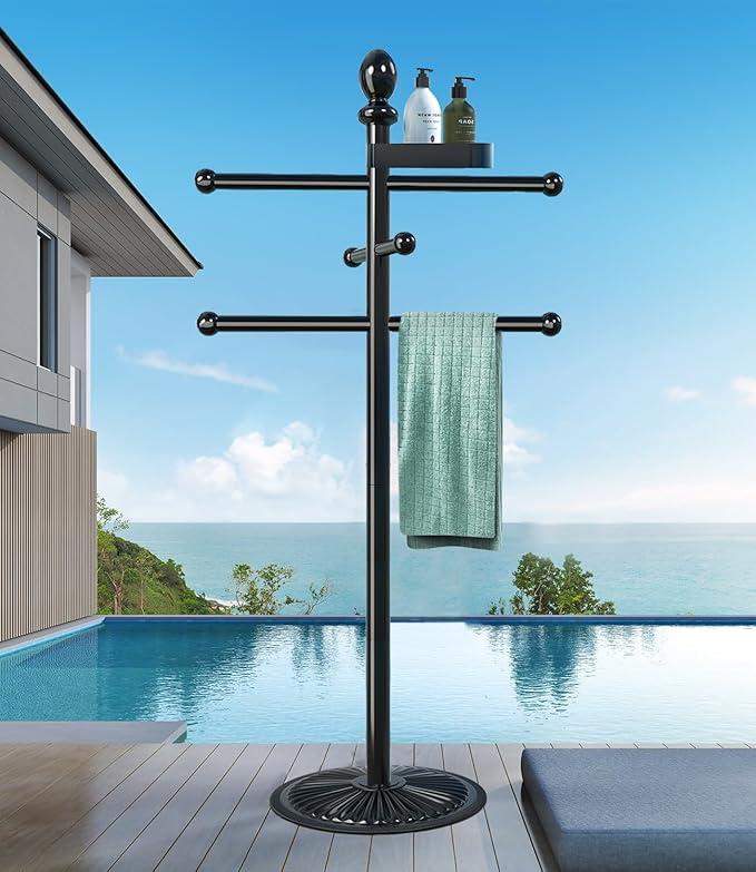 Pool Towel Rack Outdoor(Black)