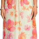 LYANER Women's Floral Ruffle Hem A Line Adjustable Spaghetti Strap Elegant Long Dress (XS)