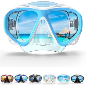 COPOZZ Adult Scuba Mask, Dive Mask Anti Fog Snorkeling Scuba Diving Glasses, Great Seal Free Diving Tempered Glass Mask Goggles (Blue)