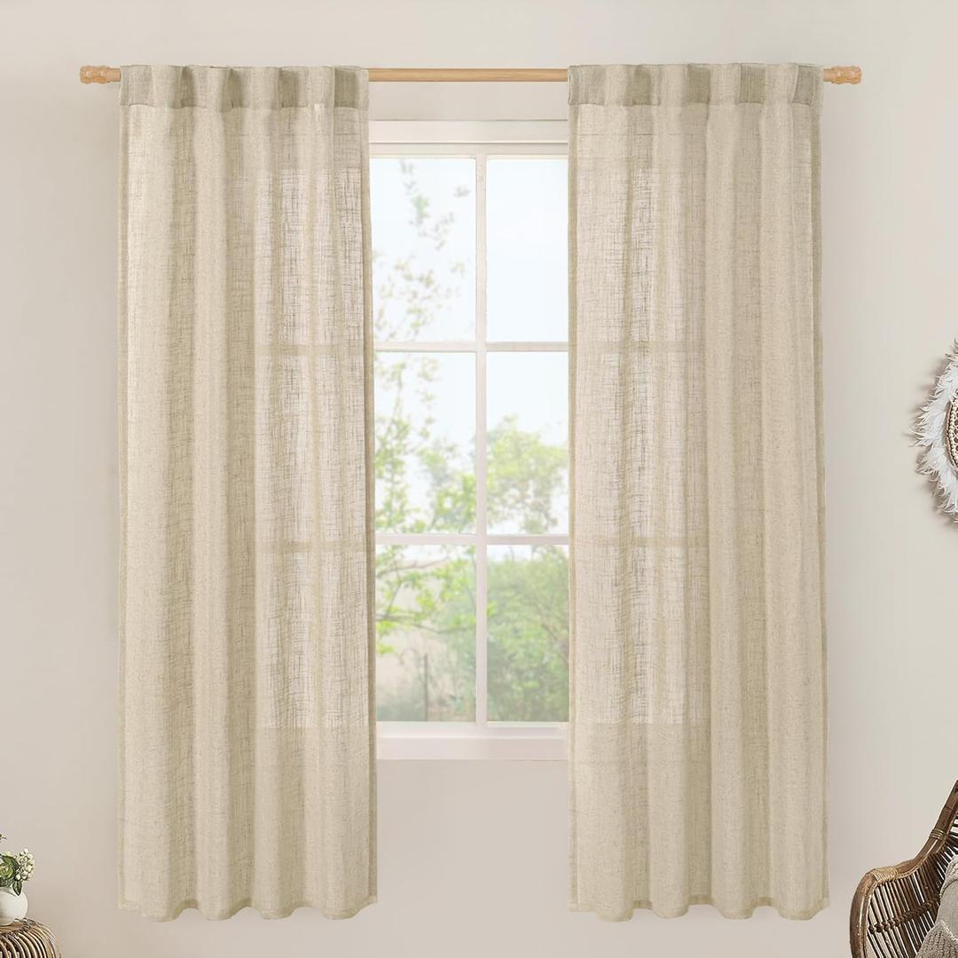 LAMIT Light Filtering Linen Curtains 72 Inches Long for Bedroom, Linen Textured Semi Sheer Back Tab and Rod Pocket Boho Drapes for Window/Living Room, Linen, 2 Panels, 34 x 72 Inch LAMIT Light Filtering Linen Curtains 72 Inches Long for Bedroom, Linen Textured Semi Sheer Back Tab and Rod Pocket Boho Drapes for Window/Living Room, Linen, 2 Panels, 34 x 72 Inch