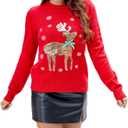 Women Sequins Patterns Ugly Christmas Sweaters Long Sleeve Snowflake Xmas Sweater Crewneck Christmas Knit Pullover Top (Large)