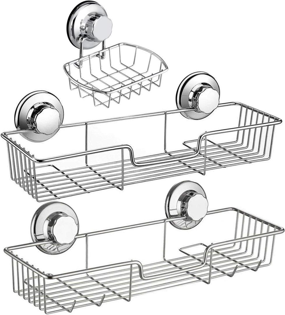 iPEGTOP 3in1 Suction Cup Shower Caddy Bath Wall Shelf + Soap Dish Holder for Large Shampoo Shower Gel Holder Bathroom Storage  Rustproof Stainless Steel