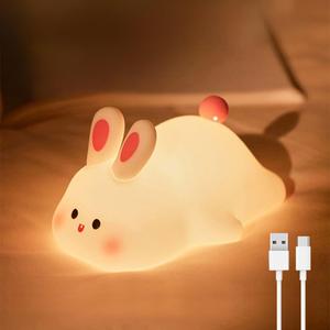 Bunny Night Light - 16 Color Kawaii Silicone Lamp, Rechargeable Dimmable Nursery Light, Soft Touch Rabbit Nightlight for Toddler Room, Baby Bedside Lamp for Girls and Boys