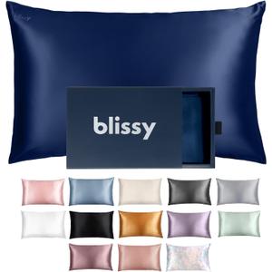 Blissy Silk Pillowcase - 100% Pure Mulberry Silk - 22 Momme 6A High-Grade Fibers - Silk Pillow Cover for Hair & Skin - Regular, Queen & King (Blue, King)
