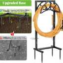 Mr IRONSTONE Garden Hose Holder Freestanding with 4 Spikes, Upgraded Water Hose Holder with Stainless Steel Screws, Heavy Duty Hose Stand Holds (Deep Black)
