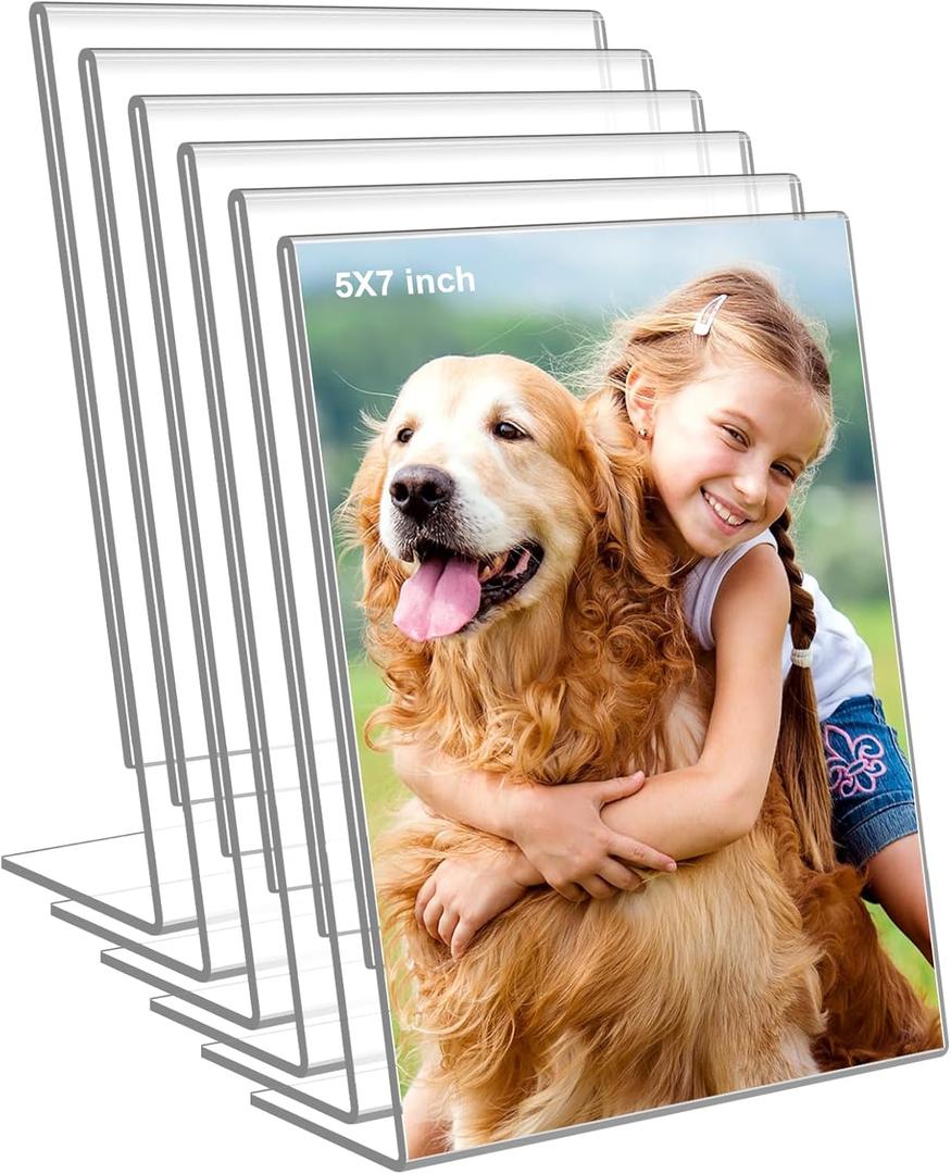 6 Pack 5"x 7" Clear Acrylic Self Standing Picture FramesPhoto Frame Stand Perfect for Showcasing Memories Tabletop Display for Home or Office DcorVertical