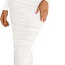 PRETTYGARDEN Womens 2025 Fall Long Sleeve Maxi Dress Off Shoulder Mesh Ruched Bodycon Trendy Long Wedding Guest Dresses (XX-Large, White)