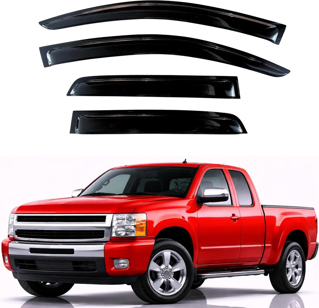 KPY Rain Guards for 2007-2013 Chevrolet Silverado/GMC Sierra 1500 Extended Cab, Out-Channel Window Visor Vent Deflector, Truck Accessories 2007-2014 Chevy Silverado/Sierra 2500HD 3500HD (Extended Cab)