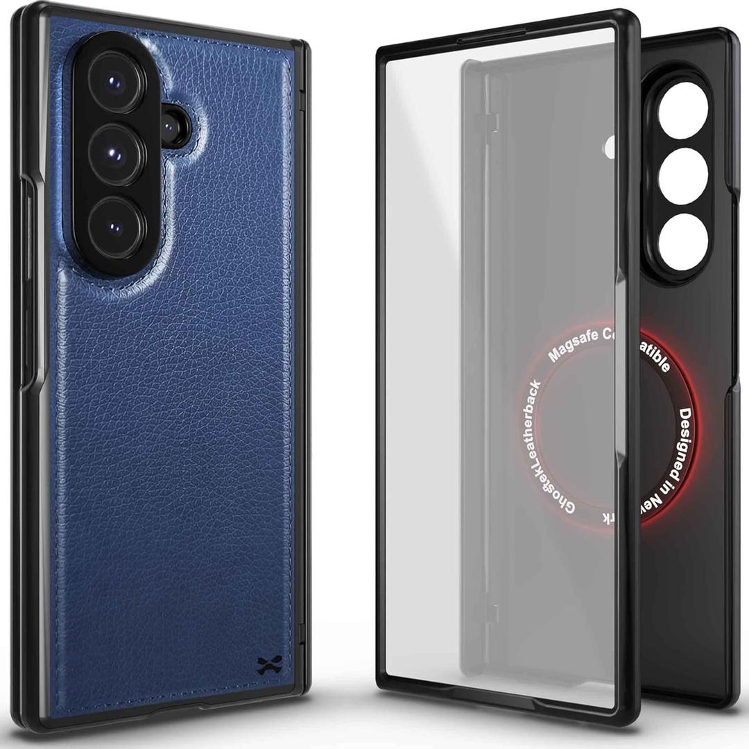 Ghostek Leatherback Samsung Fold 7 Leather Case with Magnetic MagSafe and Hinge Protection Premium Shockproof Phone Cover Designed for 2025 Galaxy Z Fold7 (Blue)