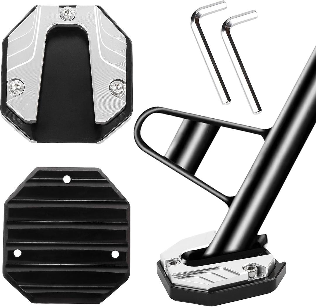2-Pack Motorcycle Kickstand Pad - Heavy Duty Anti-Skid Enlarged Foot Base Extender Plate Motorcycle Accessory, Coaster Plate Support for Harley Davidson, Touring & Sport Bikes - Sliver (Silver)