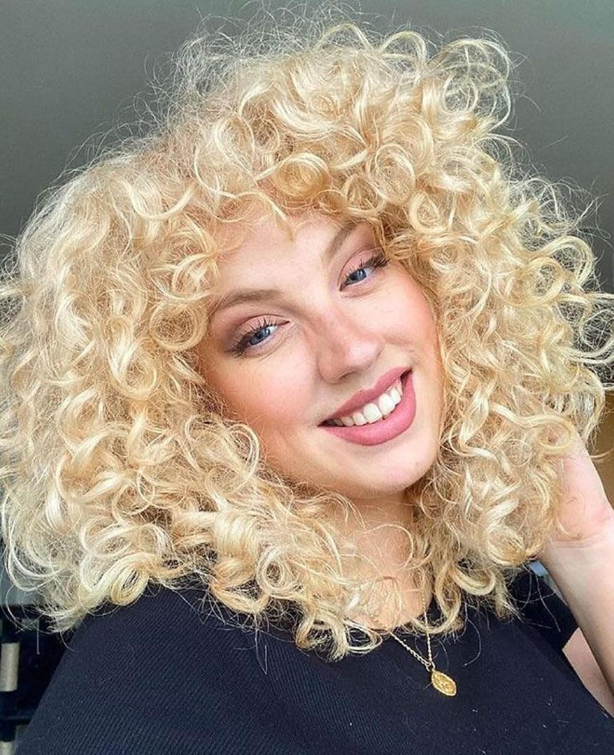 GKtineke Blonde Curly Wig, 14 Inch Full Curly Wigs for Black Women Big Curly Wig Soft Fluffy Natural Synthetic Hair for Daily and Party (Blonde)