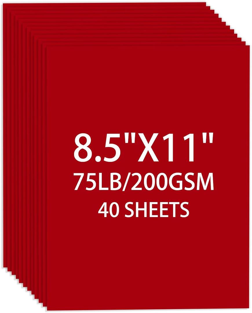 Cardstock 8.5 X 11, 40 Sheets Christmas Red Card Stock, 75lb/ 200gsm Copy Paper, Cardstock Printer Paper for Art, Drawing, Invitations, DIY Cards, Craft, Construction, School & Office Supplie