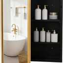 Brushed Metal Medicine Cabinet, no Rounded Rectangle Bathroom Mirror with Storage, 2 Adjustable Shelves, Recessed or Surface Mount Mounting, Reversible Door (Brushed Gold, 24x32)