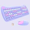 Cute Cat 2.4G USB Wireless Keyboard and Mouse Combo, Silent Keys, Candy Colors, Compatible with Notebook, PC (Purple-84Keys)