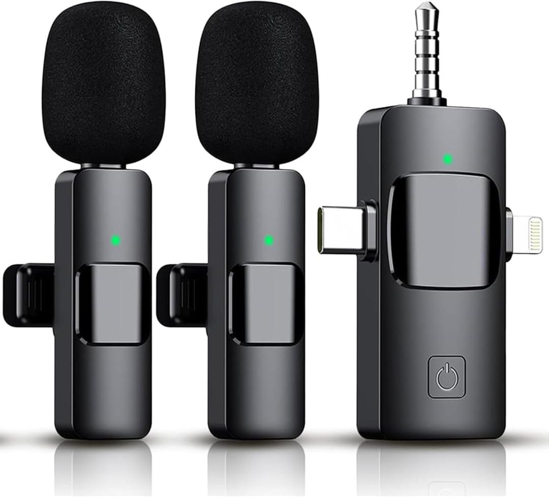 4 in 1 Mini Microphone Wireless Lavalier Microphone for iPhone Android Computer Laptop Camera USB-C,2.4G Ultra-Low Delay,Noise Reduction,Double Lapel Microphone for YouTube TikTok Vlog