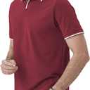 Aiyino Men's Muscle V Neck Polo Shirts Slim Fit Short Sleeve Cotton Golf T-Shirts Ribbed Knit Soft Tees (Red, L)