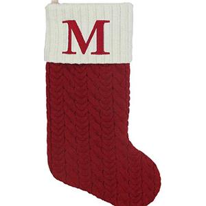 St. Nicholas Square 21-inch Monogram Embroidered Initial Cable Knit Red Christmas Holiday Stocking Letter M