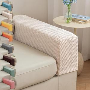 Couch Arm Covers & Arm Chair Covers Set of 2 - Stretch Sofa Armrest Protectors with Non-Slip Grip, Machine Washable Polyester Fabric for Recliner/Loveseat/Sectional (Beige,Medium-Set of 2)