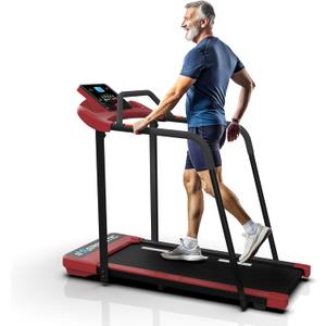 Senior Fitness Treadmill, 400 lb Capacity, Safe Design with Full-Length Rails, Low Step-Up Height, 0.24 MPH Motorized Walking Treadmill for Elderly, Recovery & Home Exercise