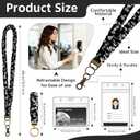 Stretchy Scrunchie Lanyard for Id Badges, Cute Teacher Lanyard Keychain Wristlet with 4 Id Holders for Women,Nurses (Black Floral)