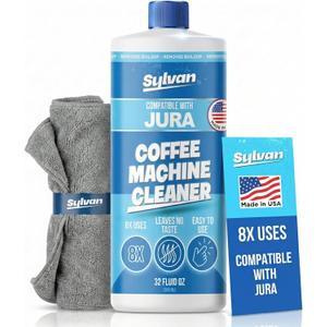 Jura Compatible Descaling Solution | Free Cleaning Cloth | 12 Month Supply | Made in the USA | Descaler for all Jura Machines | 32 Oz | Coffee Machine Cleaner for Coffee Makers | Descales and Cleans