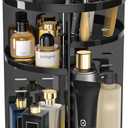 Rotating Makeup Organizer for Vanity, 360 Spinning Skincare Organizers with Adjustable Trays, Make Up Desk Storage Carousel Rack, Cosmetic Display Cases for Dresser Bathroom Countertop Black