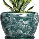 6 Inch Planter - Ceramic Plant Pots Indoor with Drainage Hole and Saucer, Indoor Plant Pots for Flowers Plants, Round Modern Small Planter, Bedroom Decor, Plants Lover Gift, Bubble Green