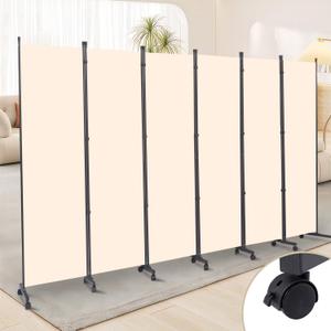 Room Divider 6 Panel Room Dividers/Wheels, Fabric Room Divider Panel for Office Room Partitions and Dividers, Portable Partition Wall Divider for Room Separation, Freestanding Privacy Screen Indoor
