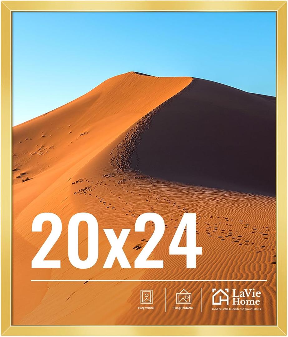 LaVie Home 20x24 Picture Frame for Wall Display, 20x24 Gold Picture Frame with HD Plexiglas, 20 x 24 Poster Frame 1 Pack, Display Frame for Vertical or Horizontal, Classic Collection