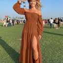 ZESICA Women's Boho Off Shoulder Wedding Guest Dress 2026 Spring Summer Side Split Flowy A Line Long Maxi Dresses (Brown, L)