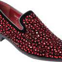 SPK27 Men's Rhinestone Sparkling Suede Dress Shoes Loafer Classic Designer Moccasins (12, Red)