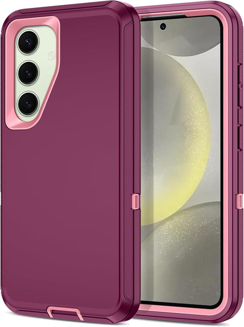 I-HONVA for Samsung Galaxy S24 Case,Galaxy S25 Case Shockproof Dust/Drop Proof 3-Layer Full Body Protection [Without Screen Protector] Rugged Heavy Duty Cover for Galaxy S24/S25,Purple/Pink