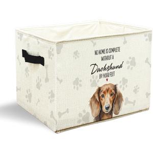 Funny Weiner Dog Toy Basket, Dachshund Home Decor, Dachshund Lovers Gifts Collapsible Pet Dog Toy Storage Bin Box Basket Organizer, Pet Supplies for Dogs