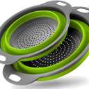 2 Pack Collapsible Silicone Colander with Handle, Over Sink Foldable Food Strainer, BPA-Free Space Saving Drain Basket for Vegetables, Fruits, Pasta, Kitchen & Camping (Green)