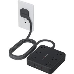 TESSAN 10Ft Black Extension Cord with Multiple Outlets, Surge Protector Power Strip with 6 Outlets and 4 USB Ports (2 USB C), 2100 Joules Protection, Flat Plug, Outlet Extender for Home, Office, Dorm