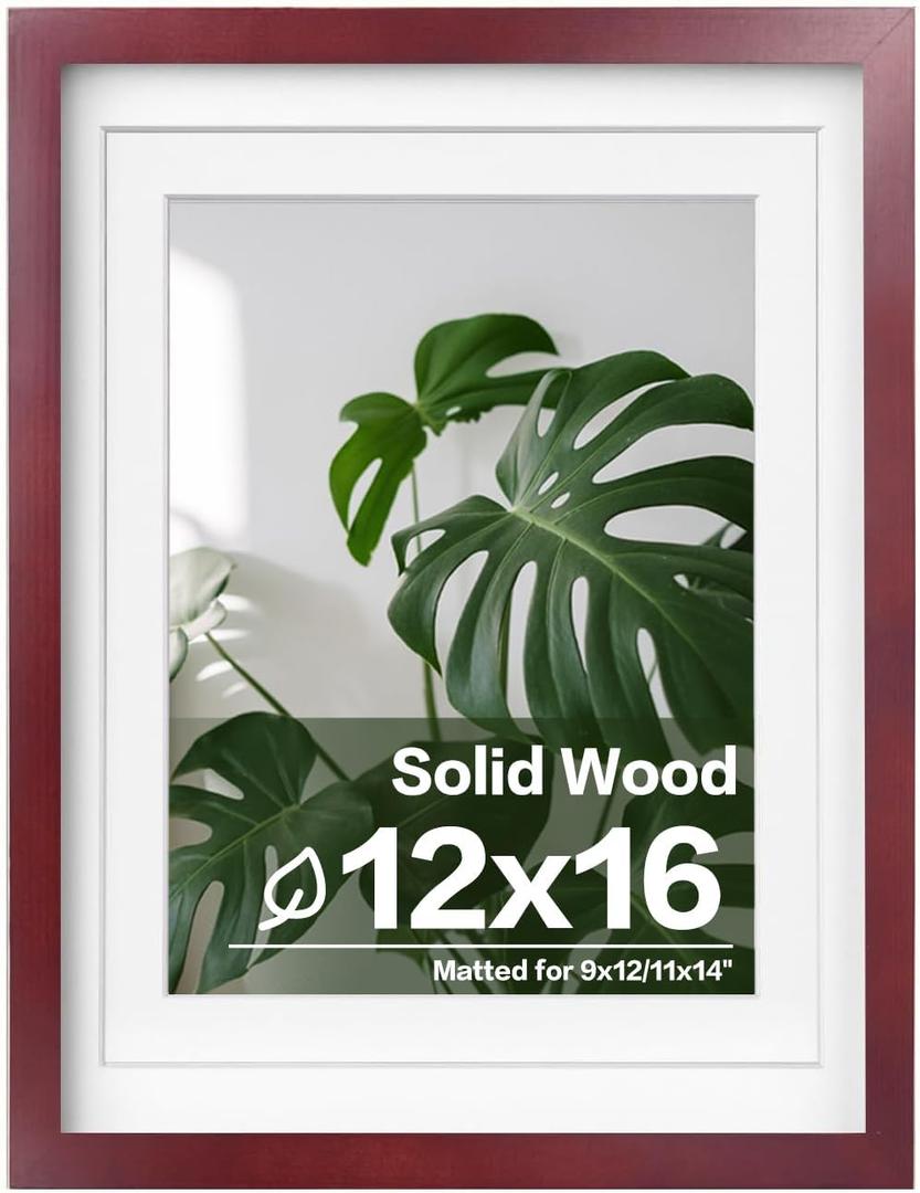 Egofine 12x16 Picture Frames with Plexiglass, Display Pictures 9x12/11x14 with Mat or 12x16 Without Mat for Wall Mounting, Cherry Red