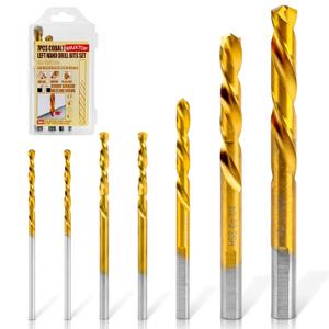 7PCS M35 Cobalt Left Hand Drill Bits Set for Removing Broken Stubs, Bolts and Screws, Reverse Twist Drill Bits, 5/64",7/64",5/32",1/4",19/64"