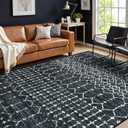 Lahome Moroccan Black Area Rugs 8x10 Living Room Non-Slip Backing Ultra-Thin Large Rug Throw Stain Resistant Dining Room Rugs for Under Table, Geometric Print Modren Soft Rug for Bedroom Office