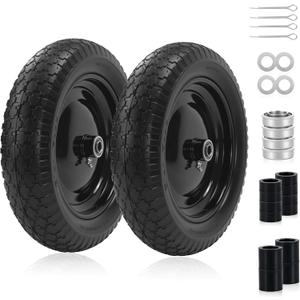 2PC 14.5" Wheelbarrow Tires, 4.80/4.00-8" Flat-Free Tire and Wheel, 5/8" Bearings, Extra 3/4" Bearing, Adjustable Center Hub for 3 to 7", Fits 4.80-8, 4.00-6, 3.50/2.50-8 Wheels, Maximum Load 300 lbs.