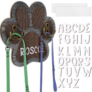 Kathfly Dog Leash Holder for Wall Pet Harness Hanger with 52 Letters Dog Leash Hook Hangers for Wall Cat Collar Organizer for Entryway Pet Loss Gifts Keepsake Home Decor (Double Hook)