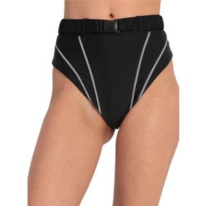 Womens Reflective Rave Booty Shorts - High Waist Thong Bottom Buckle Waistband EDC Pole Dance Pants Festival Outfit (Small, Black)