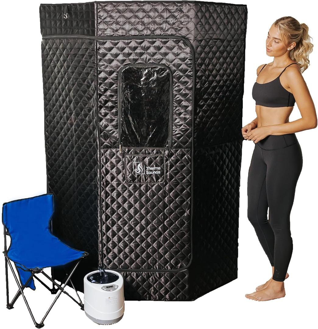 Portable Steam Sauna Box for Home, 5 Layer Waterproof, Portable Steam Sauna with 4L Steamer, Remote Control & Folding Chair, Indoor & Outdoor to Relax & Detox, 36" x 36" x 71" (Black)