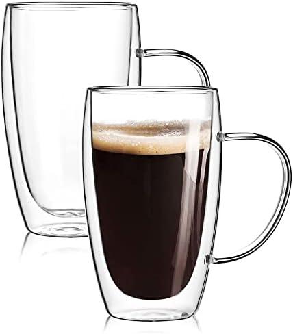 1Pack 15 Oz Double Walled Glass Coffee Mugs with Handle,Large Insulated Layer Coffee Cups,Clear Borosilicate Mugs,Perfect for Cappuccino, Tea, Latte, Espresso, Hot Beverage, Wine, Microwave Safe