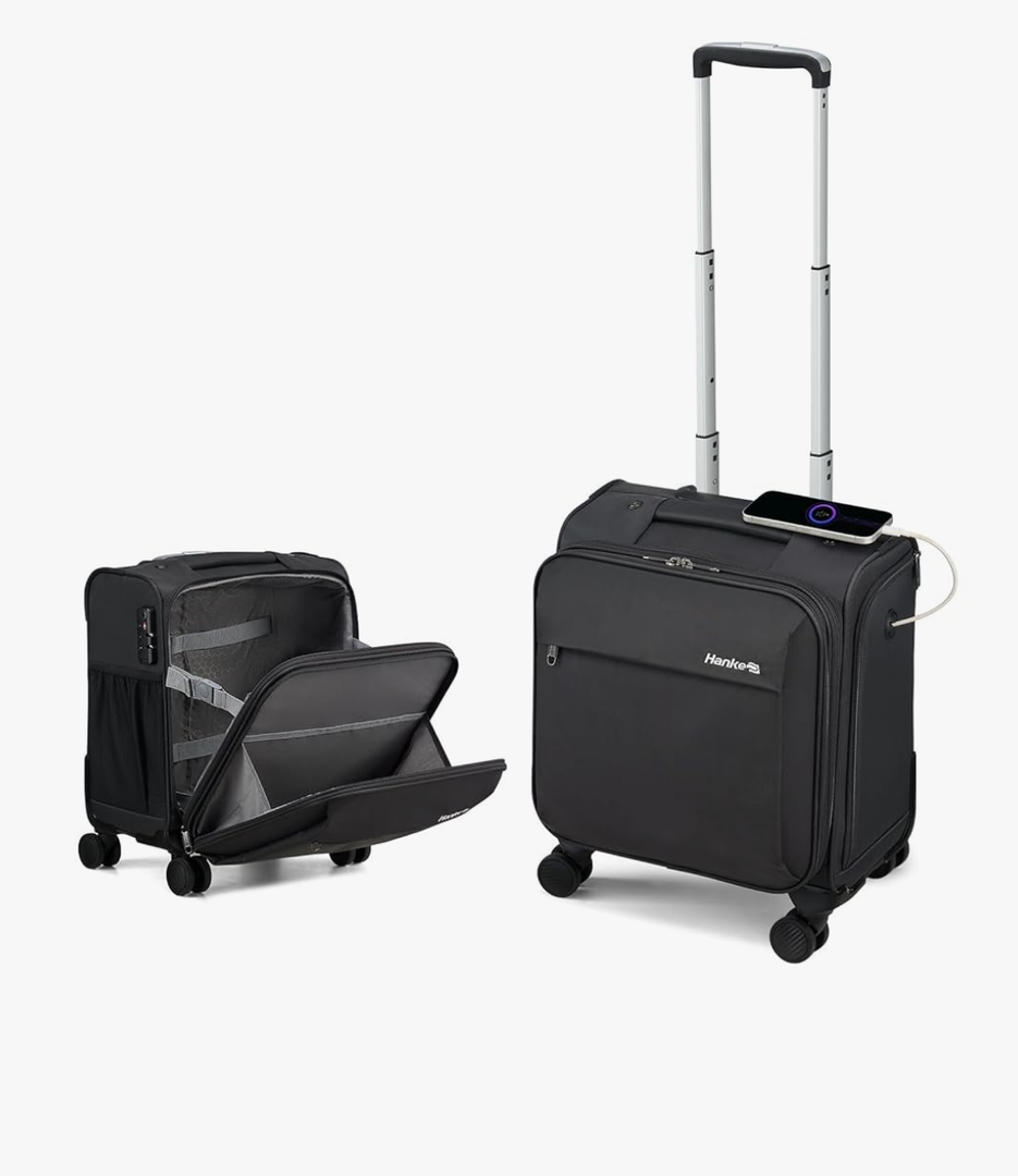 Hanke 16 Inch Underseat Carry On Luggage with Wheels Small Suitcase Softside Luggage Bags for Travel Lightweight Suitcases with Wheels Travel Luggage Personal Item for Men and Women(Black