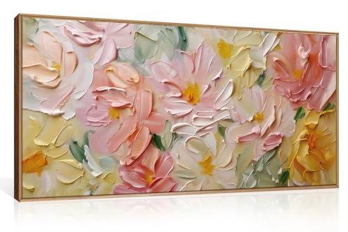 CHDITB Floral Wall Art, 20" X40 Large Watercolor Flower Textured Oil Painting, Modern Wildflower Wall Decor, Framed Canvas Flowers Artwork For Living Room Bedroom Office Girl Room Decoration