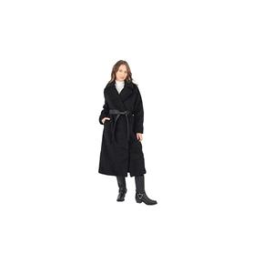 FRYE Women's Faux Fur WRAP TIE Belted Coat, Black