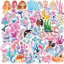 50Pcs Mermaid Sticker, Cute Marine Organism Stickers for Kids Teens Adults, Vinyl Cartoon Pink Animals Decals Kawaii Sticker for Decor Water Bottles Laptops Guitar Scrapbook (Mermaid)