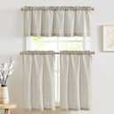jinchan Striped Kitchen Curtains and Valance Set 36 Inch Tier Curtains Grey Ticking Stripe Linen Small Drapes Pinstripe for Cafe Living Room Bathroom Farmhouse 3 Pieces Set Rod Pocket Gray (26"W x 36"L (Pack of 3), Stripe Taupe Grey)