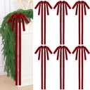 Soulchen 16 Pcs Burgundy Velvet Bows Christmas Ornament 11.8" x 29.5" Double Layer Long Velvet Wine Red Vintage Christmas Tree Decoration for Staircase Xmas Home Wreath Winter Outdoor Indoor